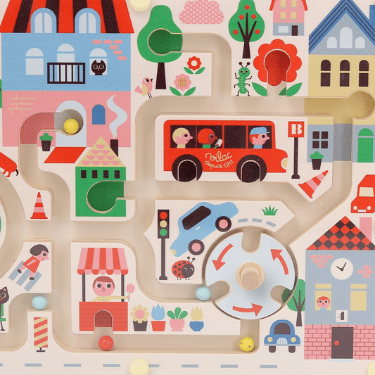 Animated gif of the Vilac Town Magnetic Maze in action.