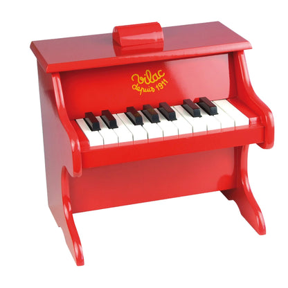 Vilac Red Wooden Toy Piano with upright design and black and white keys, a miniature piano for children aged 3 years and up.