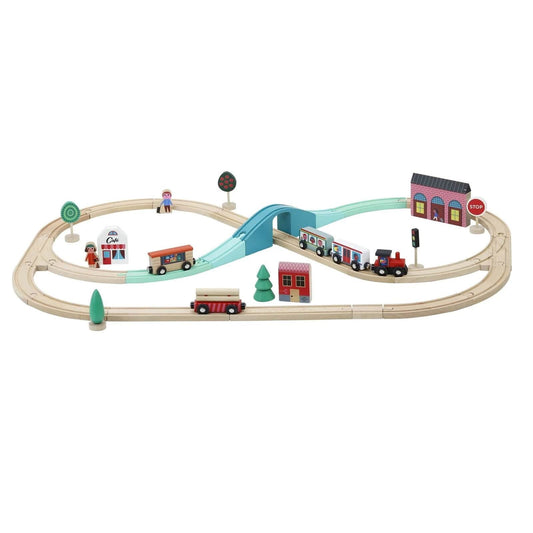 Creative play time for your children with  the Vilac Grand Express Train Circuit. Comes in a cardboard suitcase that is the perfect storage box or decoration for a little one's bedroom.