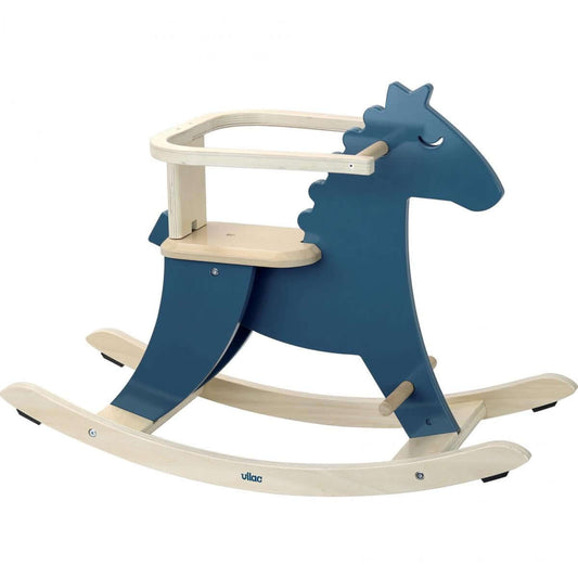 This wooden first rocking horse ride on toy from iconic toy maker Vilac comes with a removable hoop that keeps children stable when first learning to ride.