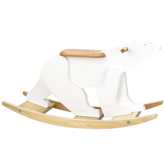 Rocking horse, designed as a polar bear, invites children into an Arctic adventure, fostering balance development and autonomy under parental supervision. Ideal for kids from 18 months.