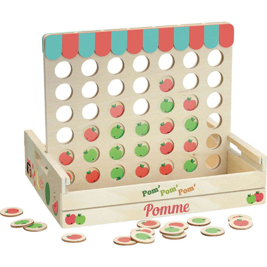Vintage and stylish wooden Vilac four apples in a row puzzle game. Encourage little ones to utilise their fine motor, coordination and observational skills. With this set comes a wooden game rack with lots of little apple pieces to place in the rack.
