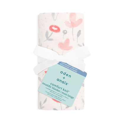 aden + anais Comfort Knit™ Swaddle Blanket in Perennial, folded and tied with ribbon. Beautifully packaged for gifting.