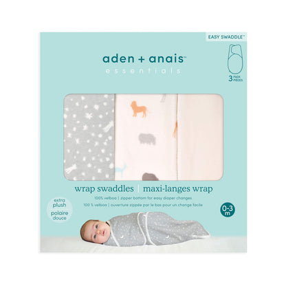 Product packaging for Wild Prairie swaddle set showing three folded swaddles through a window.