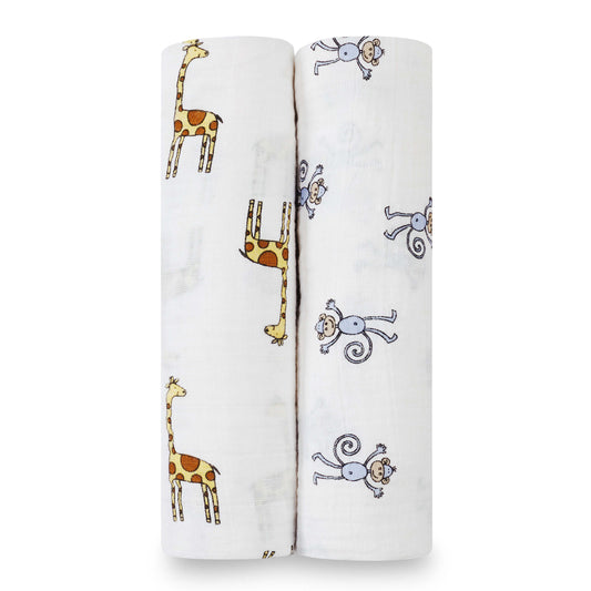 100% cotton muslin breathable swaddles from aden + anais. Pack of 2, 120cm x 120cm.