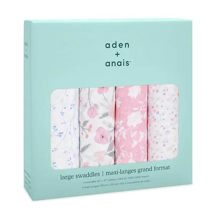 aden + anais Boutique Cotton Muslin Swaddles - 4pk (Ma Fleur)