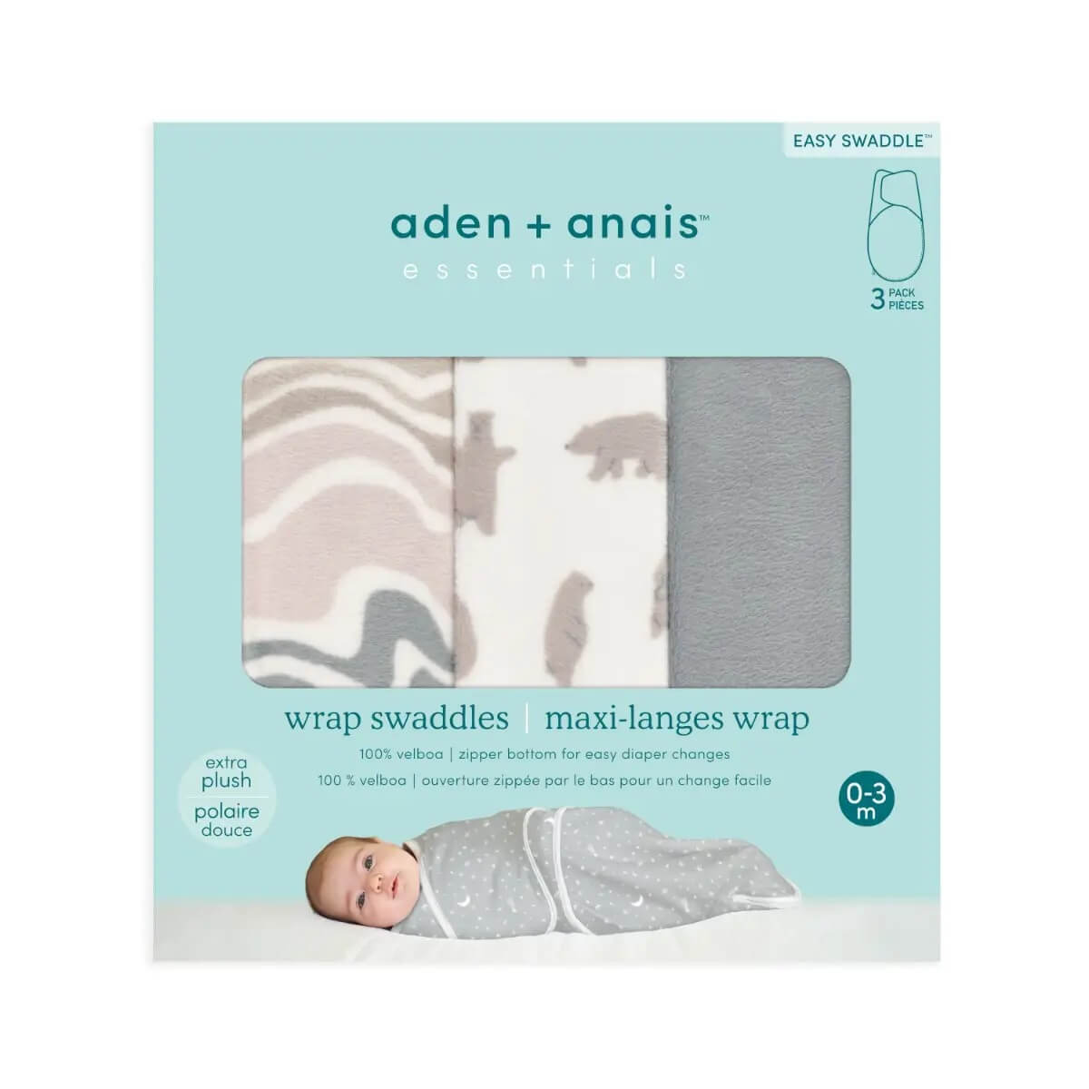 aden + anais Essentials Velboa Wrap Swaddles - 3pk (Little Woods)