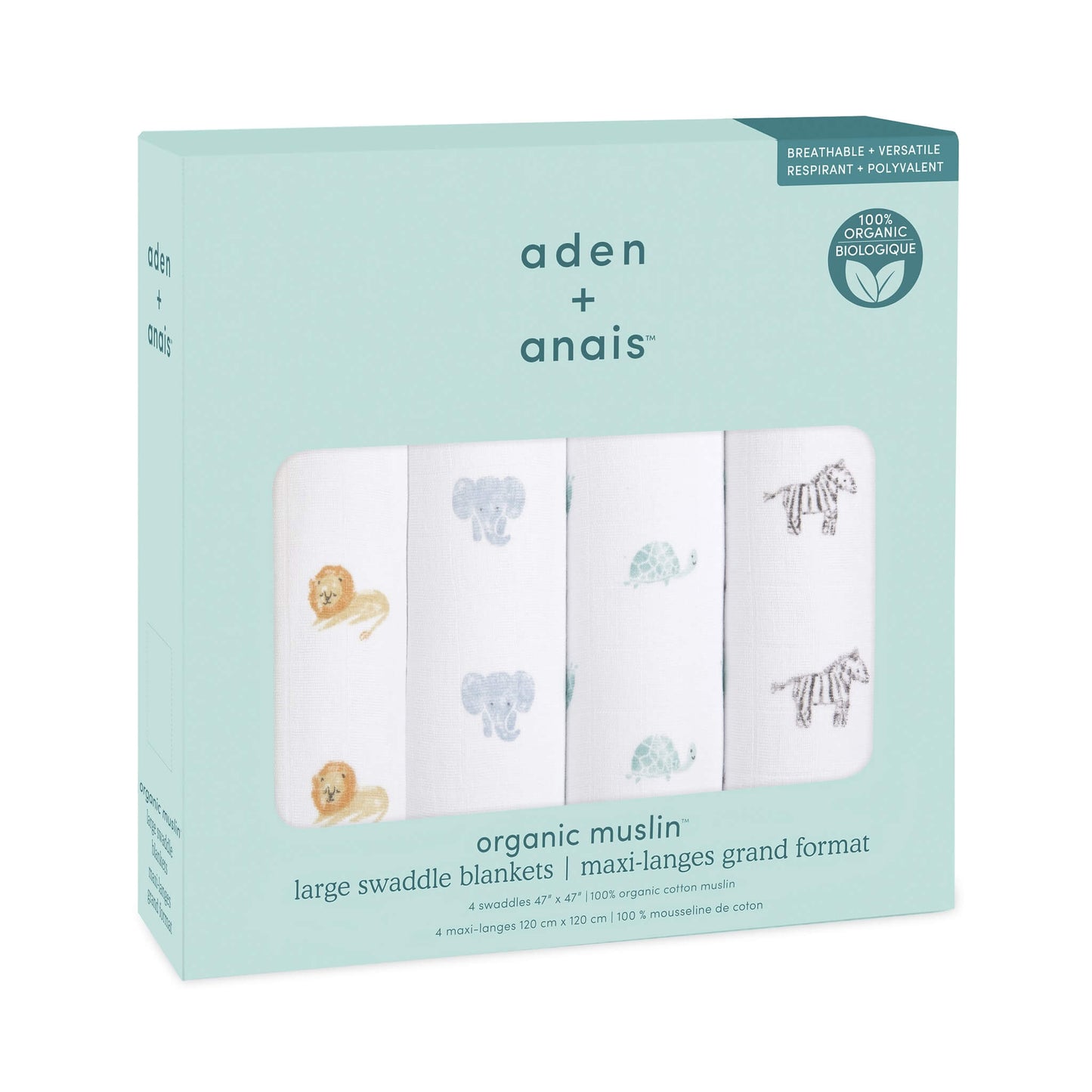 aden + anais Organic Cotton Swaddles - 4pk (Animal Kingdom)