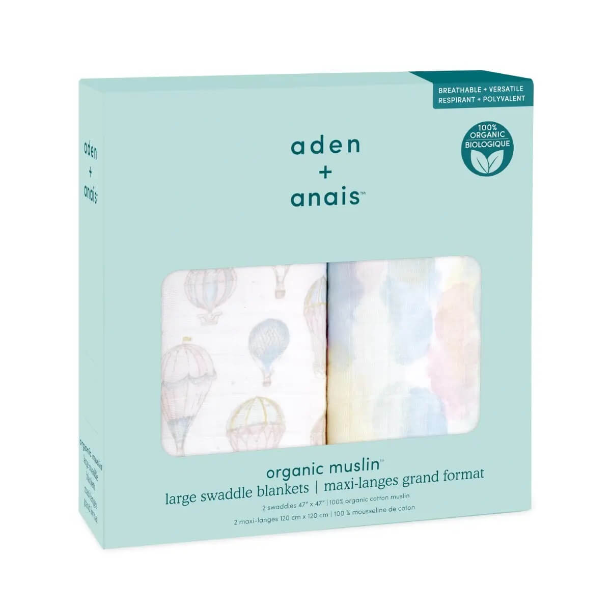 aden + anais Organic Cotton Swaddles - 2pk (Above the Clouds)