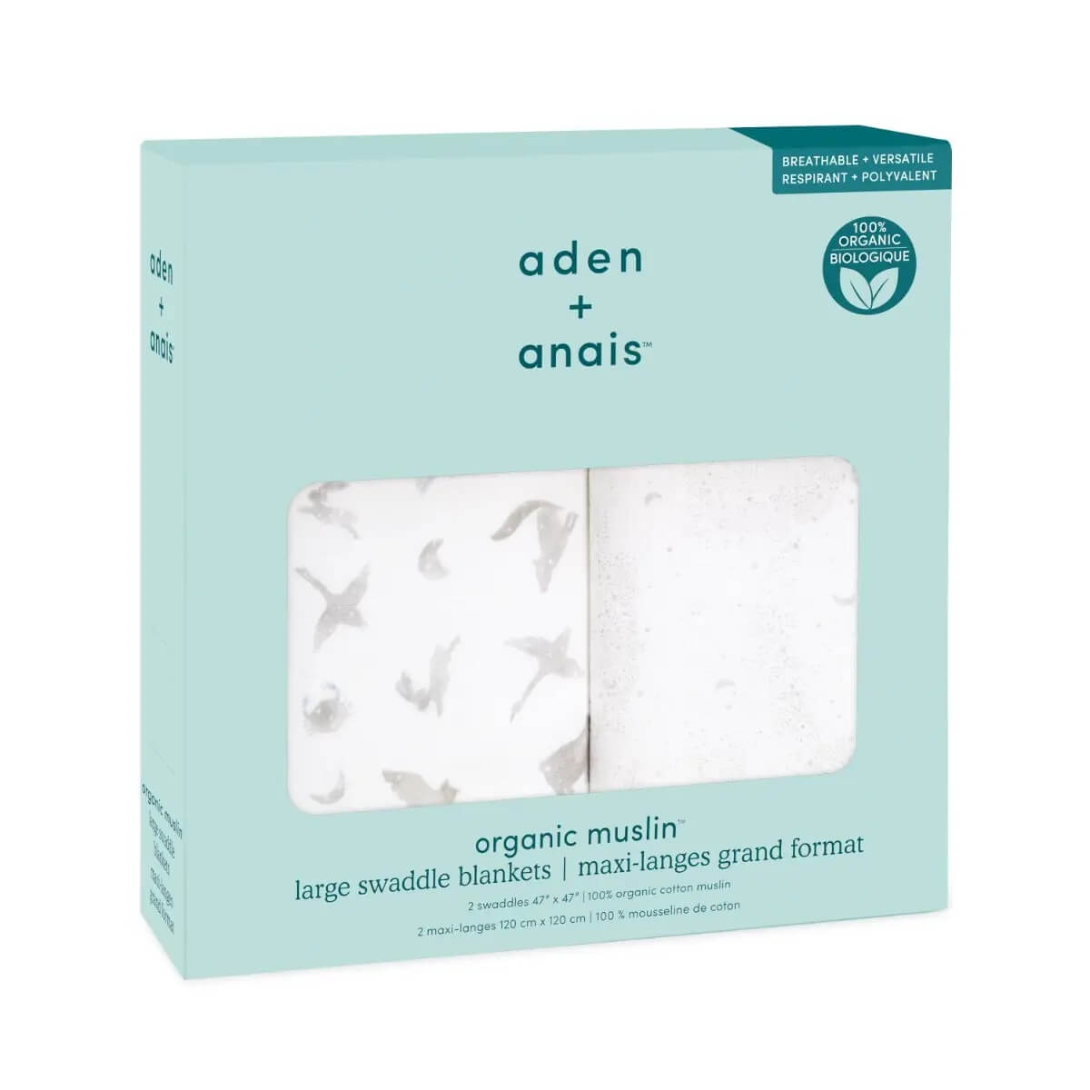aden + anais Organic Cotton Swaddles - 2pk (Map the Stars)