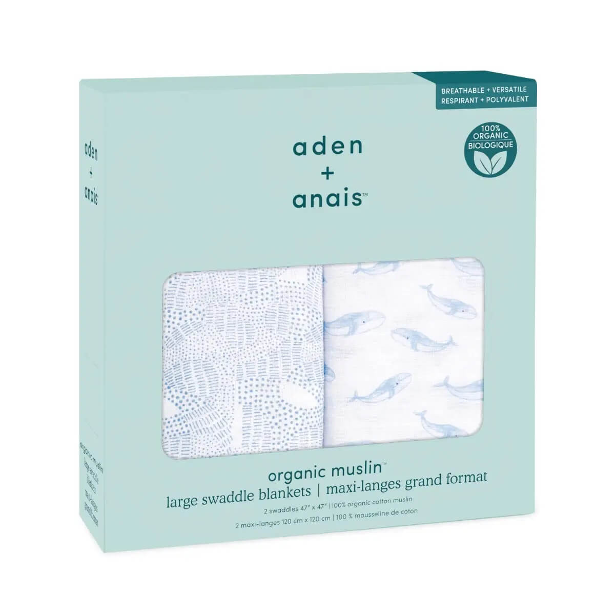 aden + anais Organic Cotton Swaddles - 2pk (Oceanic)