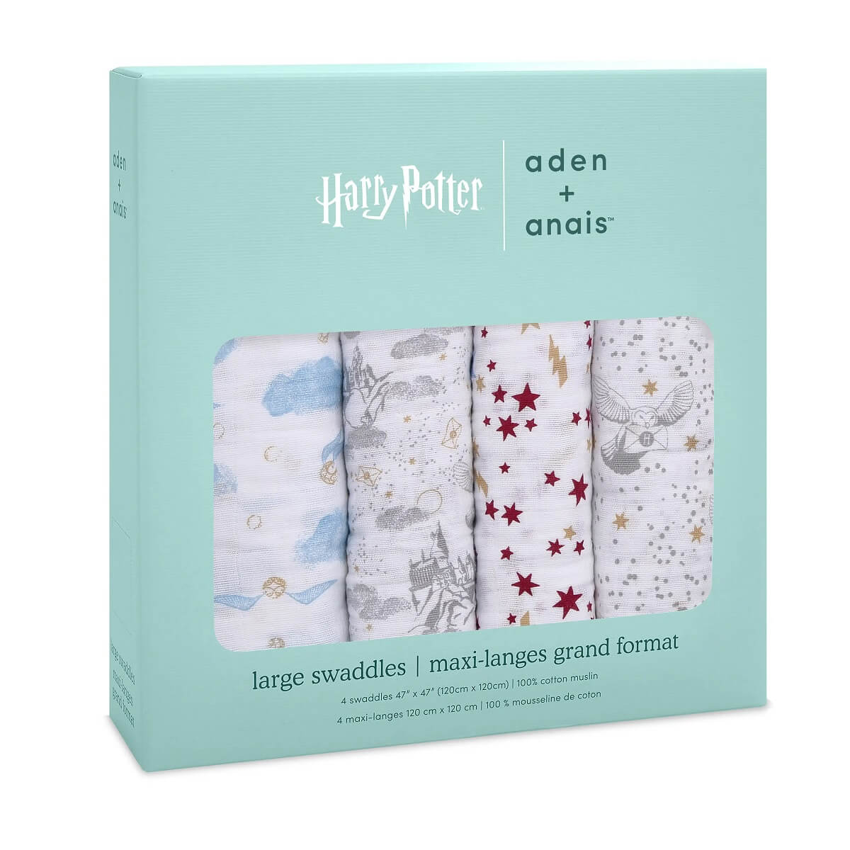 aden + anais Boutique Cotton Muslin Swaddles - 4pk (Harry Potter™ Iconic)