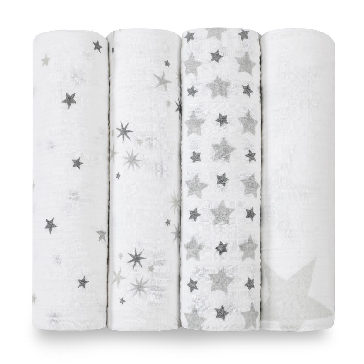 100% cotton muslin aden + anais baby swaddle blankets offer a combination of breathability, versatility, and softness. The fabric is pre-washed, ensuring that it is soft and gentle against a baby's delicate skin right from the start. Pack of 4.