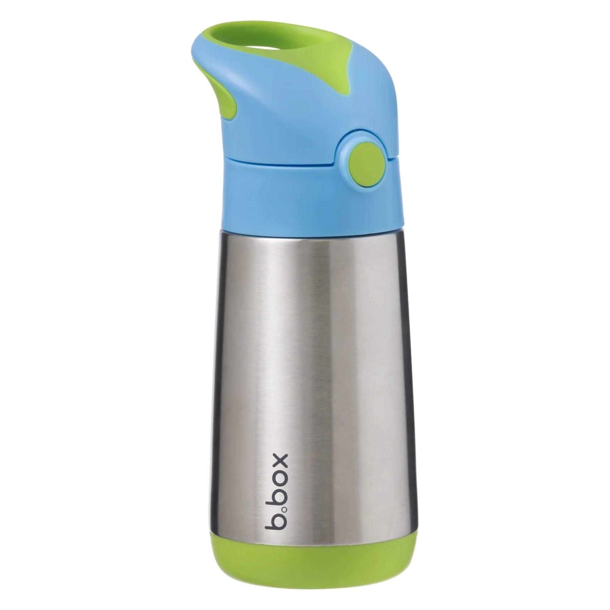b.box Insulated Drink Bottle – 350ml in Ocean Breeze. Double-walled stainless steel with bright blue and green lid. Ideal for keeping drinks cool.