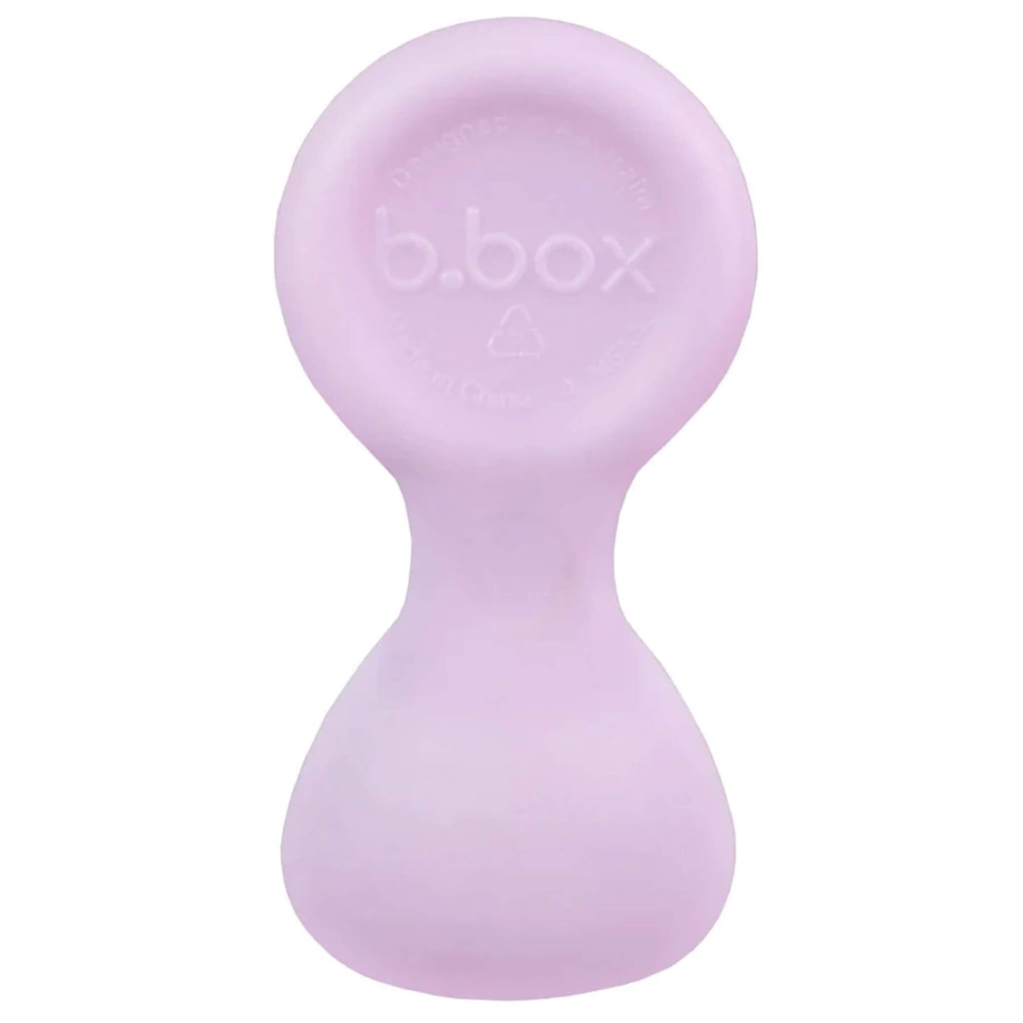 Single baby spoon shown upright in a pale purple shade with a rounded handle and wide scoop.