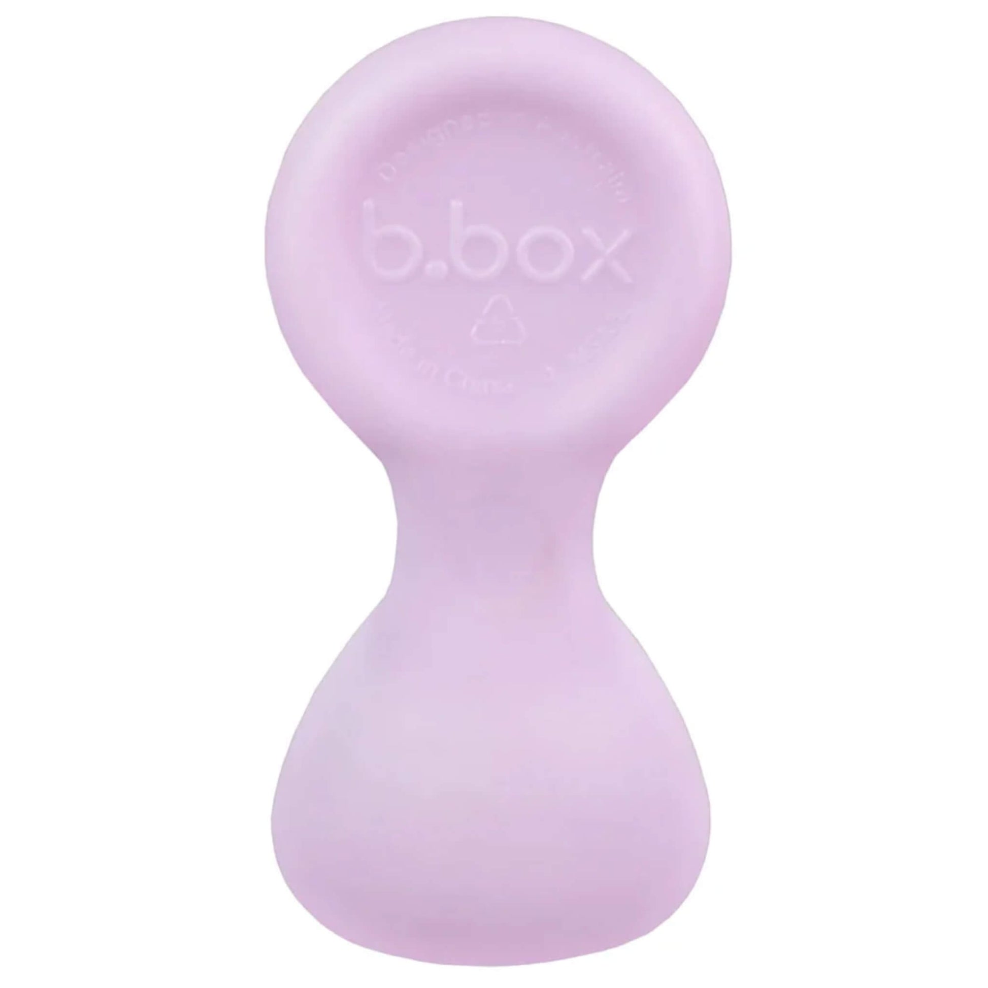 Single baby spoon shown upright in a pale purple shade with a rounded handle and wide scoop.