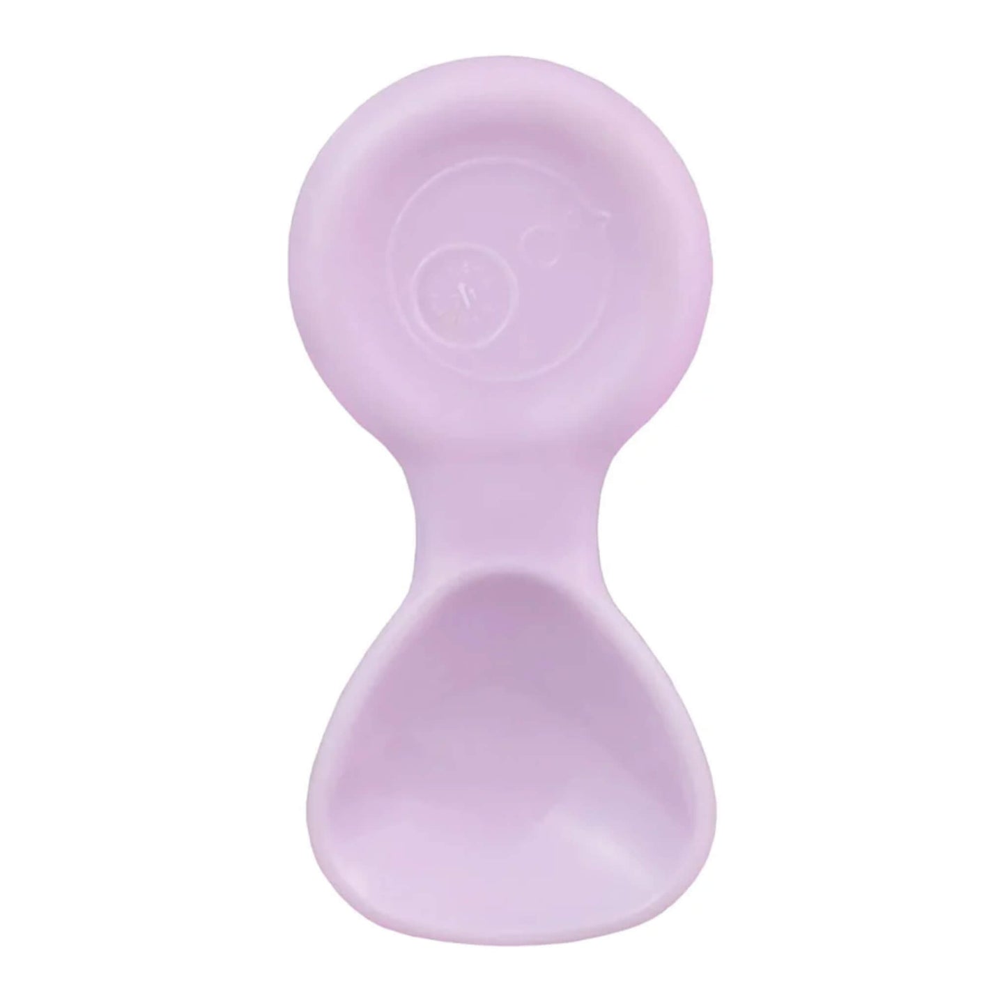Weaning spoon in a pale purple shade shown from above, highlighting the rounded head and deep scoop shape.