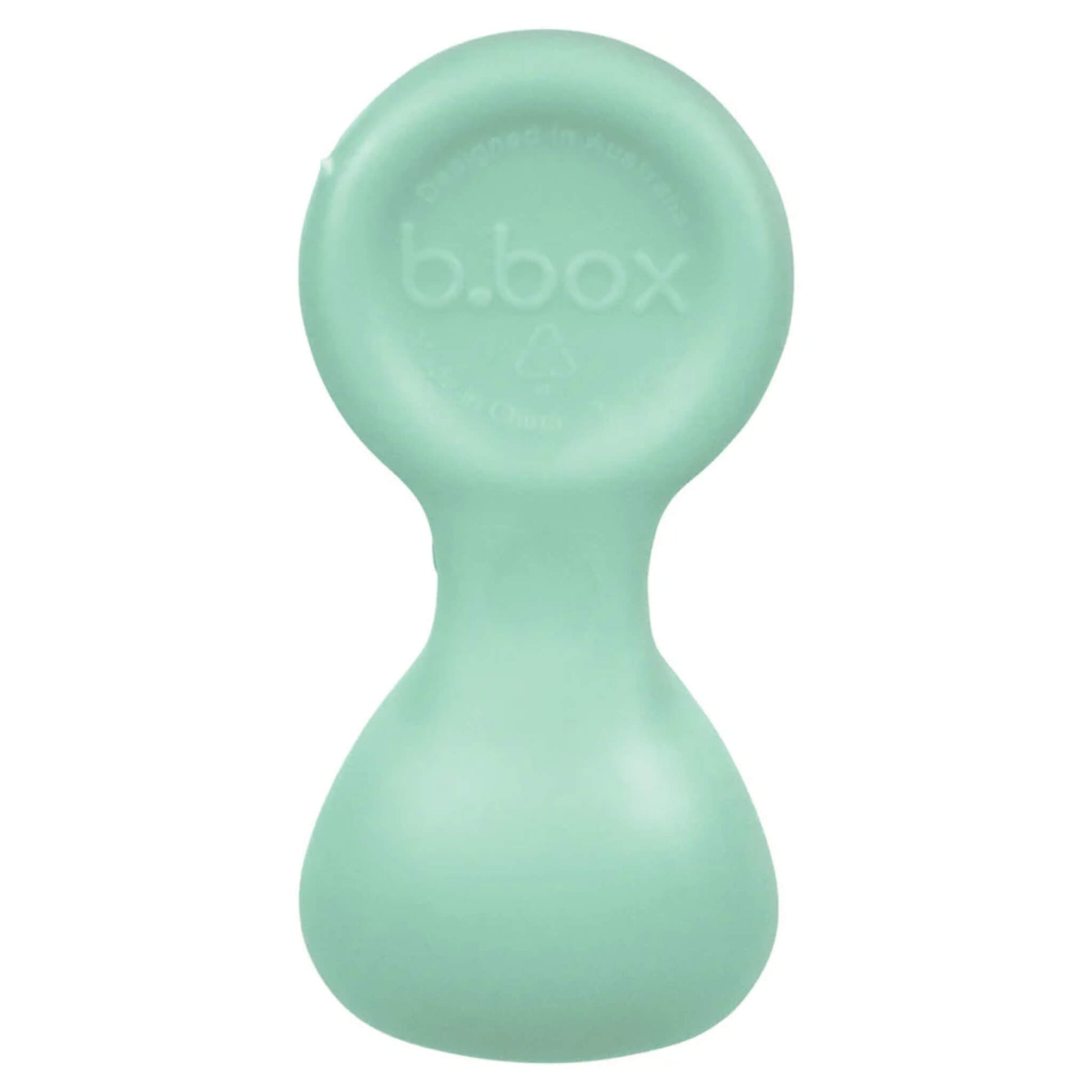 Single weaning spoon shown upright in a mint shade with a smooth rounded handle and wide scoop.