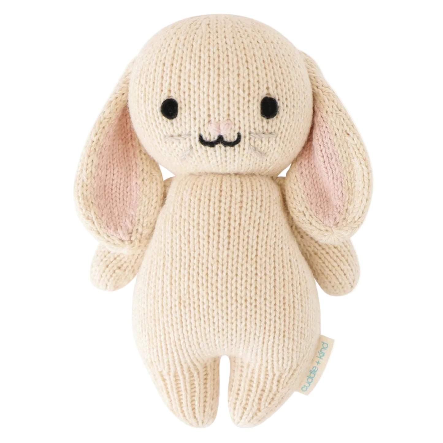 Cuddle + Kind Baby Animal Bunny soft toy in oatmeal knit with long floppy ears and stitched face detail.
