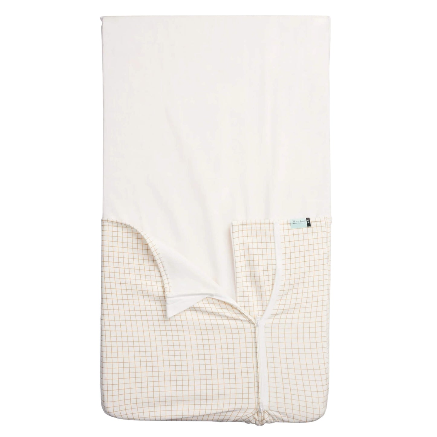 ergoPouch Hug Me Blanket in caramel grid print, showing soft cotton fabric with two-tone design.