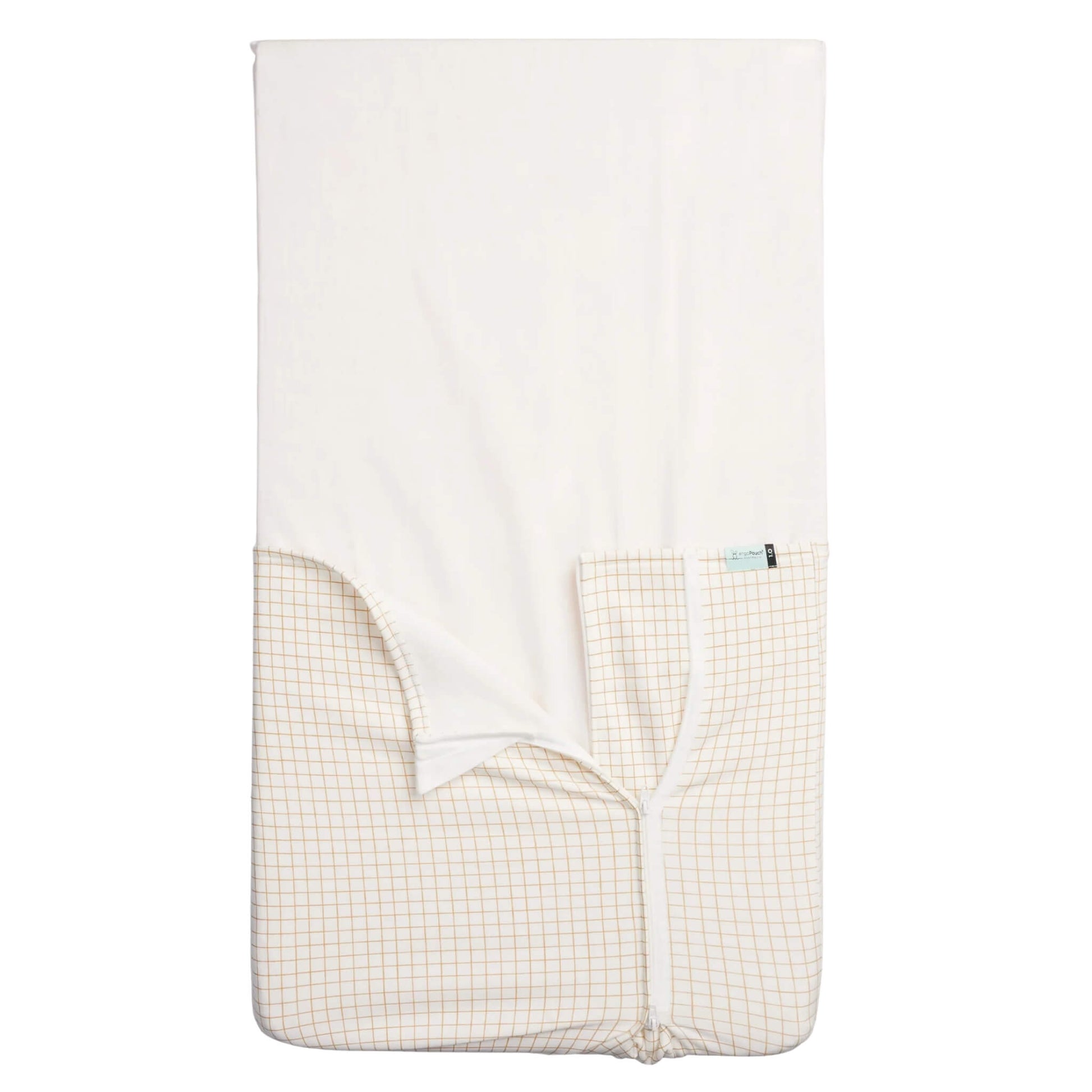 ergoPouch Hug Me Blanket in caramel grid print, showing soft cotton fabric with two-tone design.