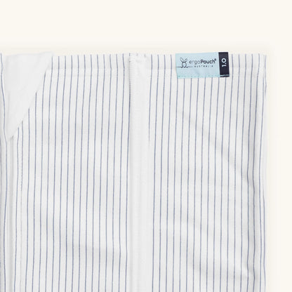 Close-up of the ergoPouch HugMe Blanket in midnight stripe, showing the fine pinstripe detail and zip closure.