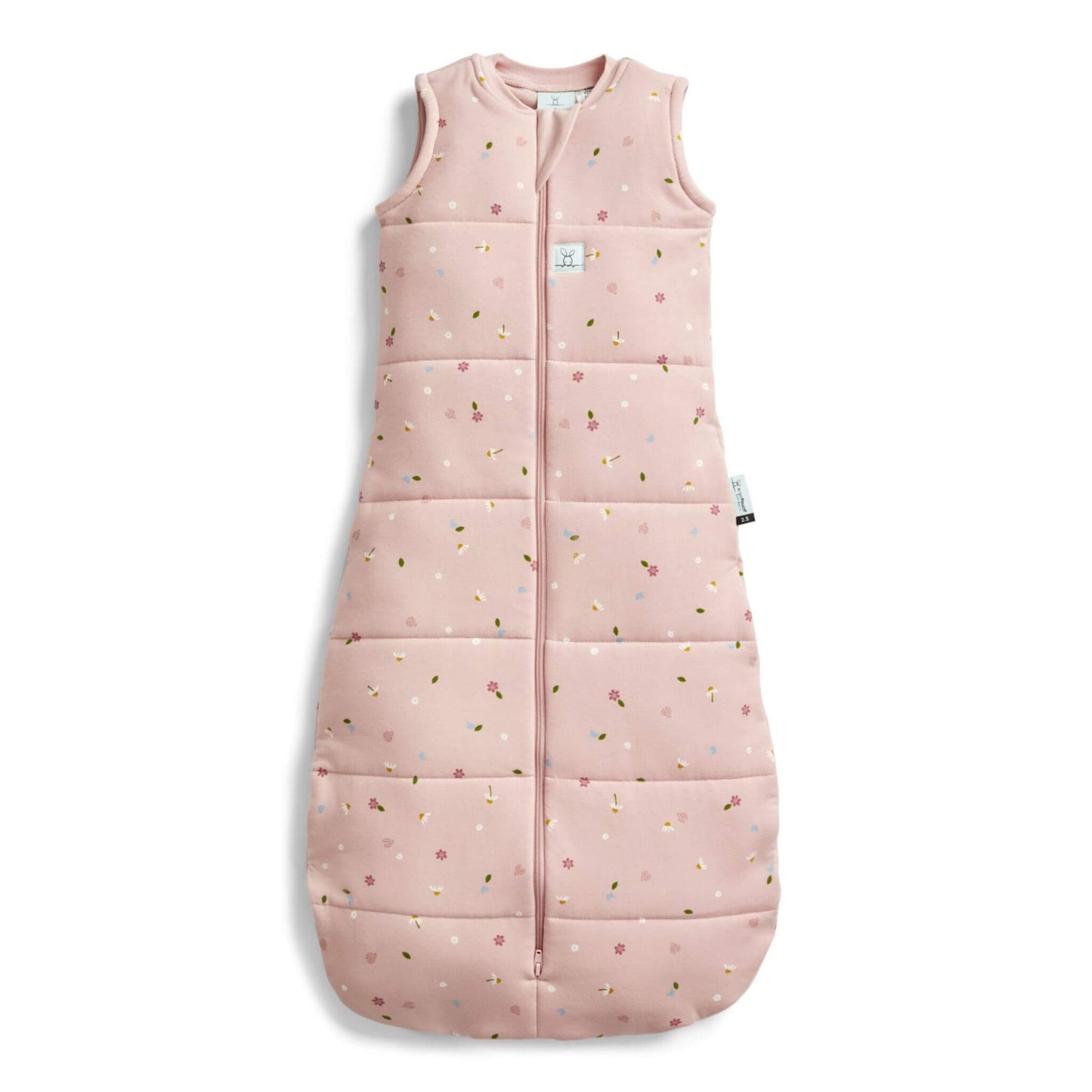 Daisies print ergoPouch Winter Jersey Sleeping Bag 2.5 TOG, featuring a soft organic cotton design with a zip-up front and bell-shaped bottom.