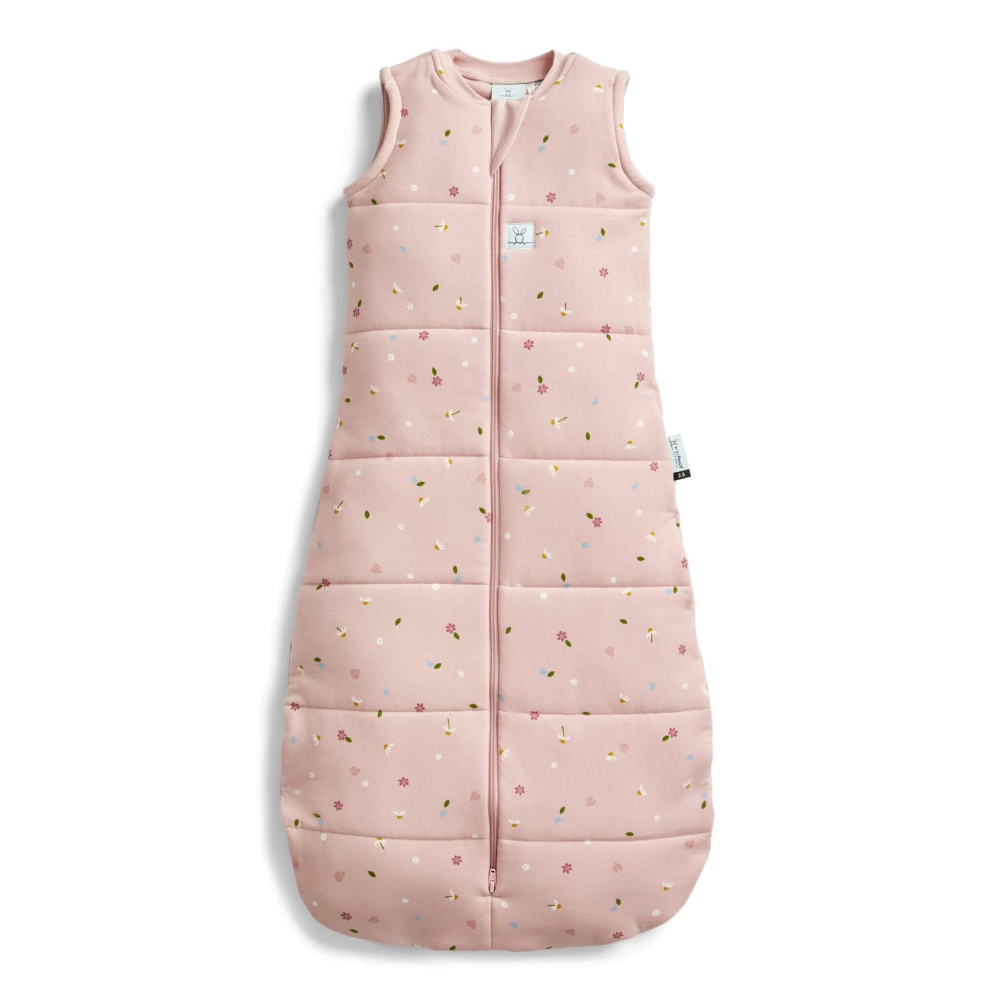 Daisies print ergoPouch Winter Jersey Sleeping Bag 2.5 TOG, featuring a soft organic cotton design with a zip-up front and bell-shaped bottom.