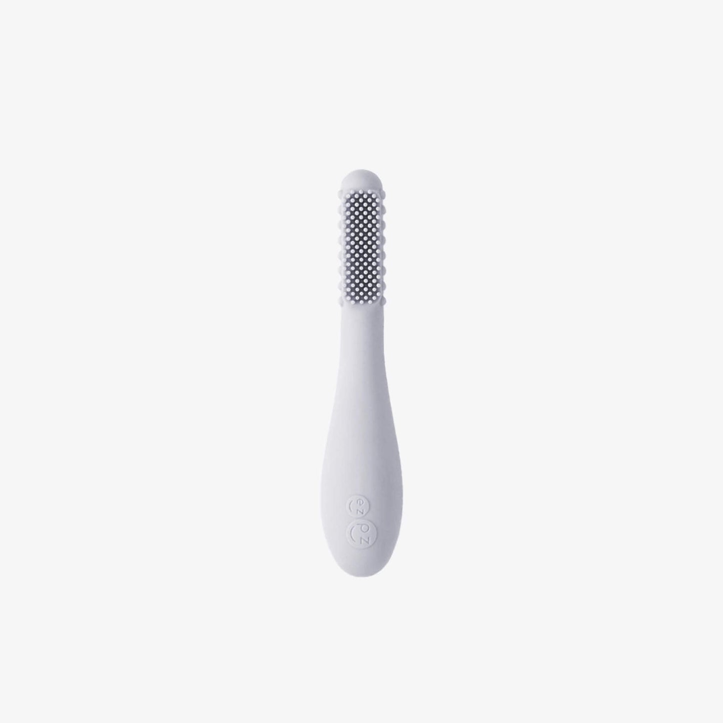 Ezpz Baby-Led Toothbrush in pewter grey made from soft silicone with textured sensory bumps and gentle bristles designed for babies learning early oral care.