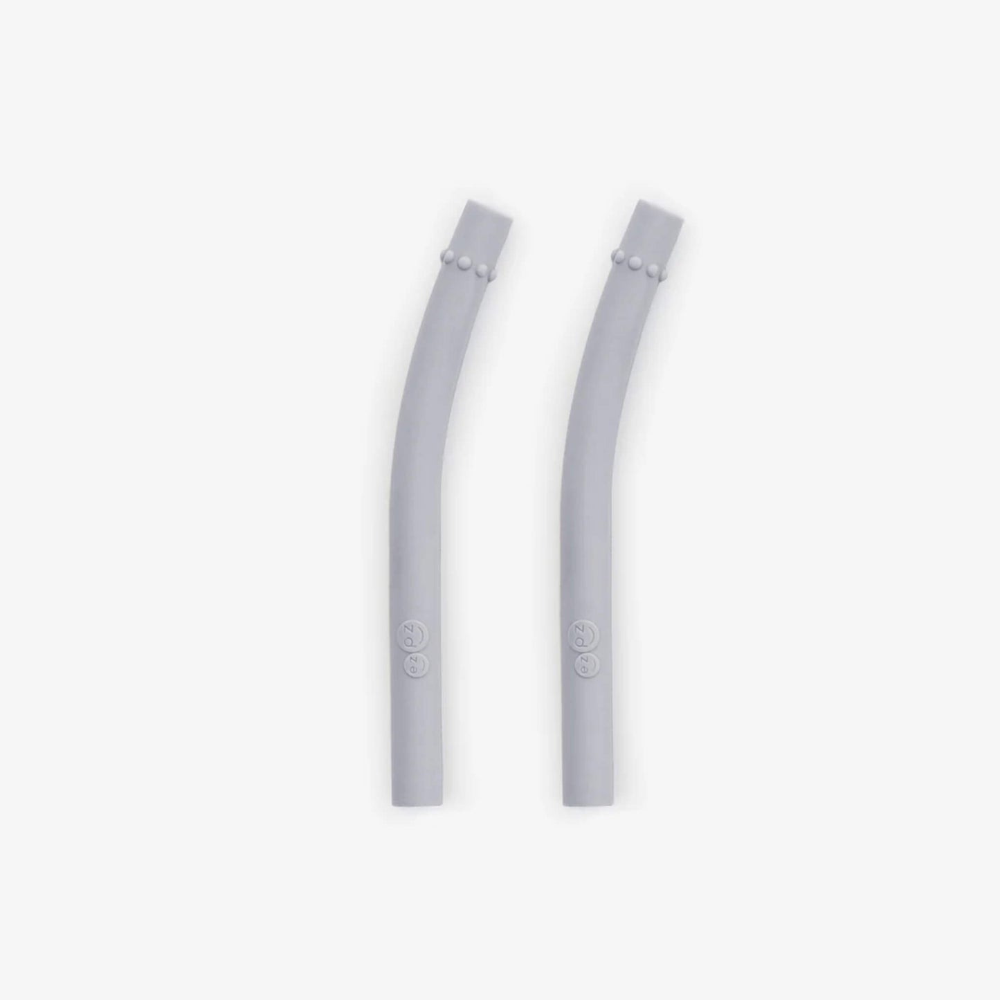 Ezpz Mini Straws in Sage shown as a pair of reusable silicone drinking straws with angled design.
