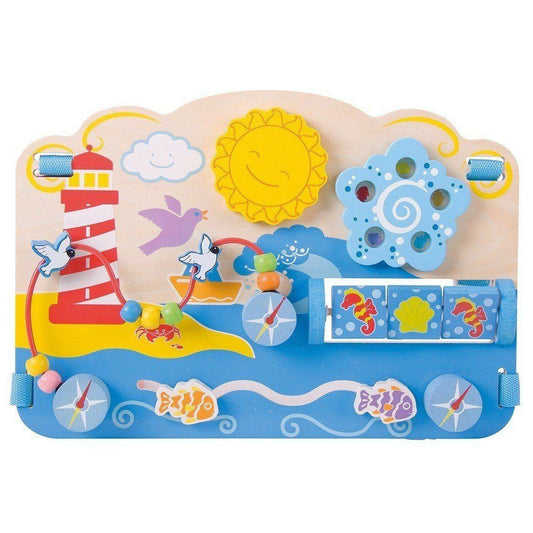 Encourage your toddler’s dexterity and matching skills with the help of this wooden Marine Activity Centre! This baby activity toy comes complete with straps to attach the Activity Centre to a cot bed so little ones can entertain themselves when they wake up.