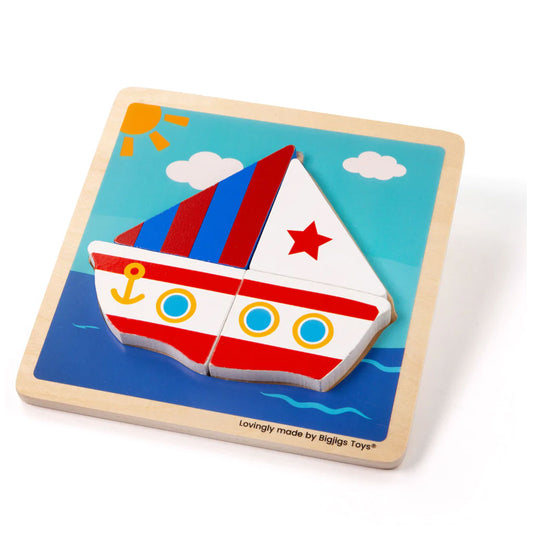 The perfect first wooden puzzle for tots, this BigJigs Chunky Lift-Out Boat Puzzle has four chunky puzzle pieces that make a boat. A great way for busy little hands to grasp, place and examine as well as learn about boats.
