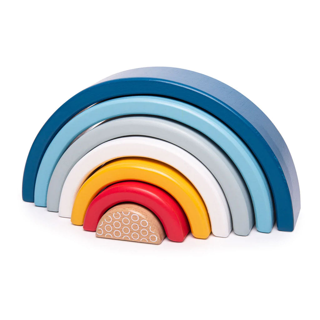 FSC Certified Rainbow Stacking Toy. With no guidelines or rules of how to play with this stacking toy, it’s ideal for encouraging open-ended play.