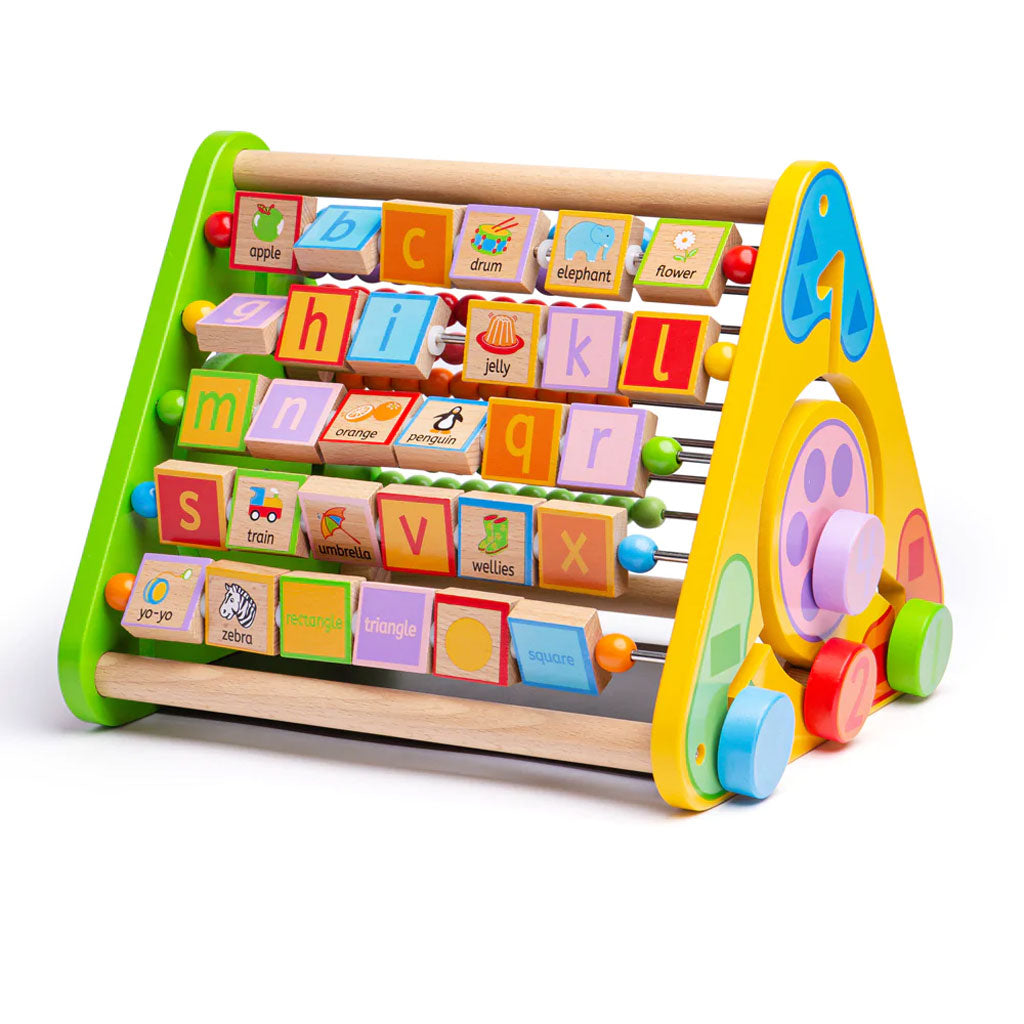 The ultimate baby activity toy, our wooden Baby Activity Centre has 5 activities in 1! With no detachable pieces, our activity centre is ideal when travelling and ensures no pieces are ever lost!