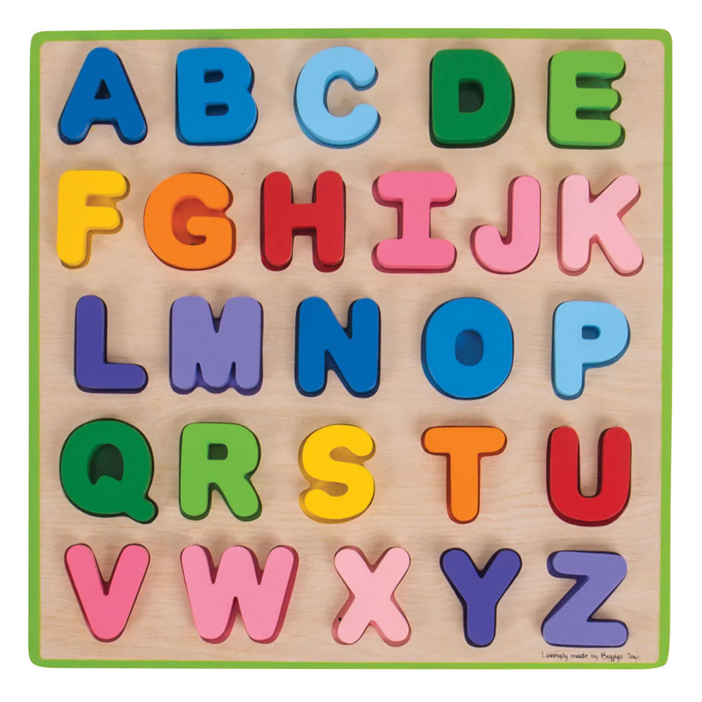 Bigjigs Toys Wooden Alphabet Puzzle - Lowercase Letters With Pictures, Learning Toy For Kids Ages 3+
