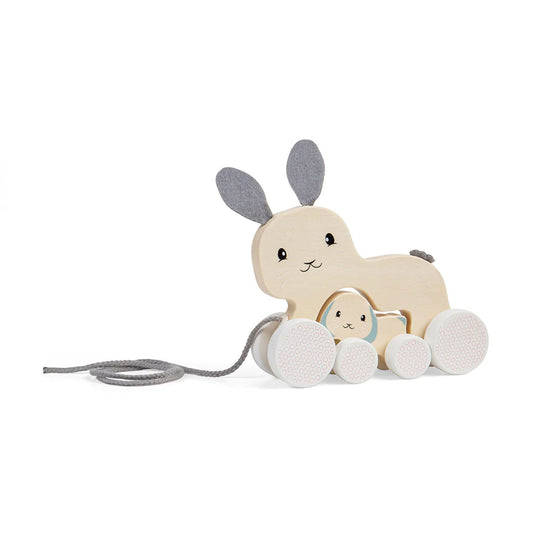 Go on an adventure around the playroom with The Bigjigs FSC Bunny & Baby Wooden Pull Along Toy. Mummy Bunny and Baby Bunny are discovering the world together and wonder what they will see next. Baby Bunny nests under Mum's tummy so they can be pulled as either one pull-along or pushed/pulled separately.