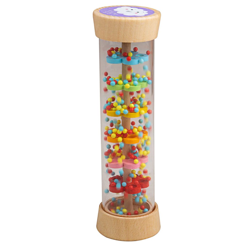 This adorable Wooden Rainmaker Toy recreates the soft sound of rainfall. As you turn the instrument, the colourful beads will cascade through the tube, creating fascinating sounds and visual effects. 