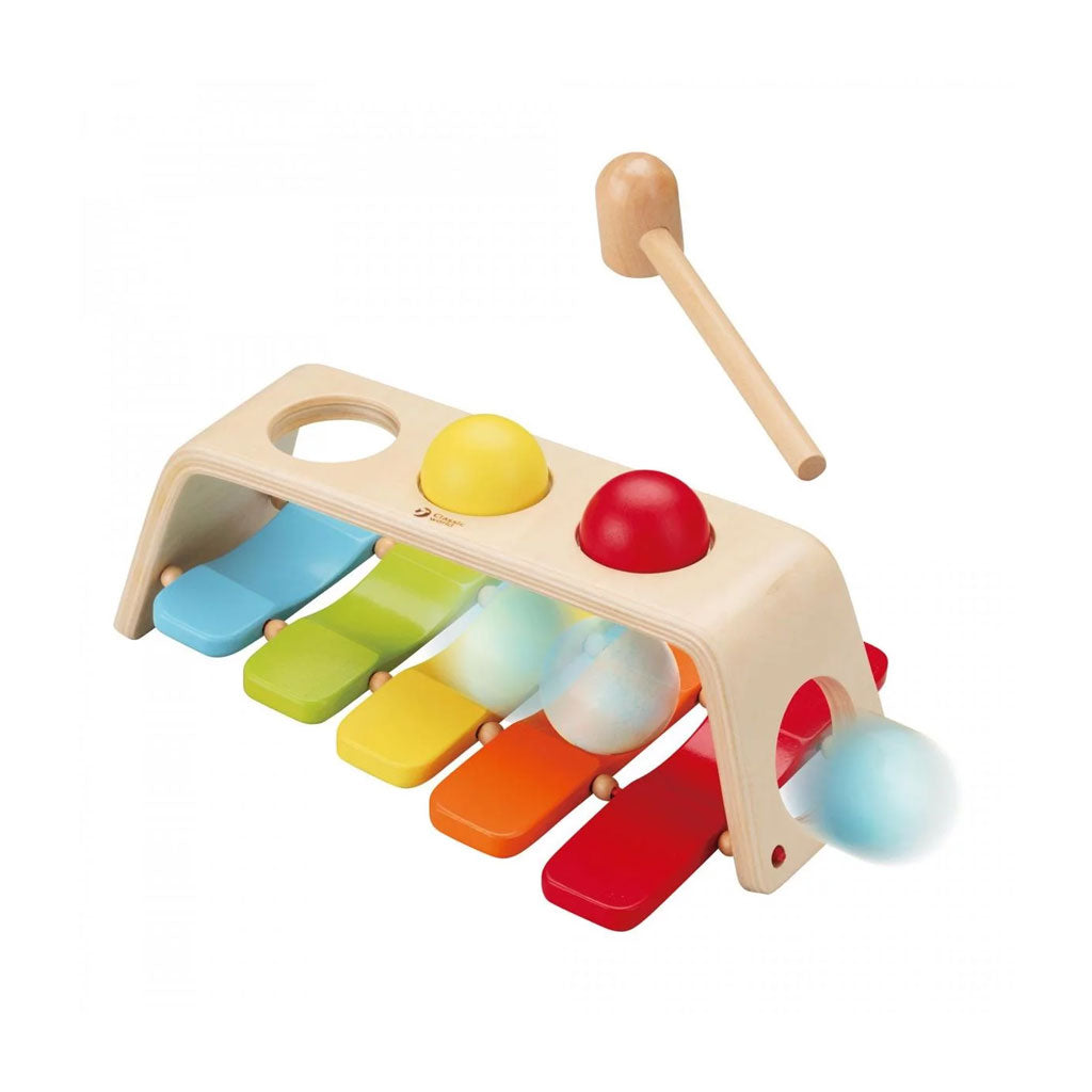 This two in one toy helps develop hand eye coordination and plays different sounds as children hit the ball in the hole, it can also be turned over to play as a xylophone.