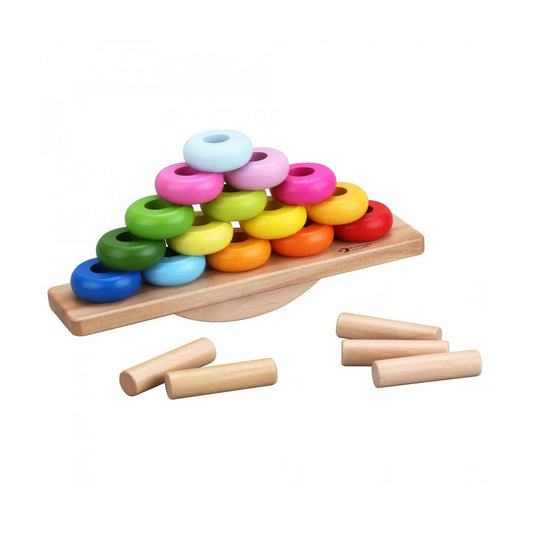 This is a visually stunning colour sorting challenge for young children. This unique “stack and sort” balancing rocker is both fun and challenging.