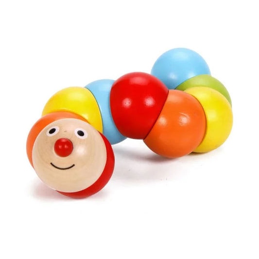  This wooden caterpillar toy is fun to twist and bend. It’s made of durable wooden balls and strong elastic meaning it will stand even the roughest of play!