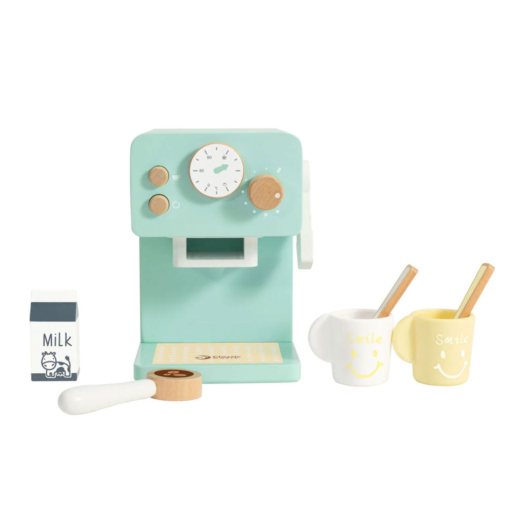 This beautifully designed wooden coffee machine comes with all the essentials required to give your little one a fun imaginary coffee making experience.
