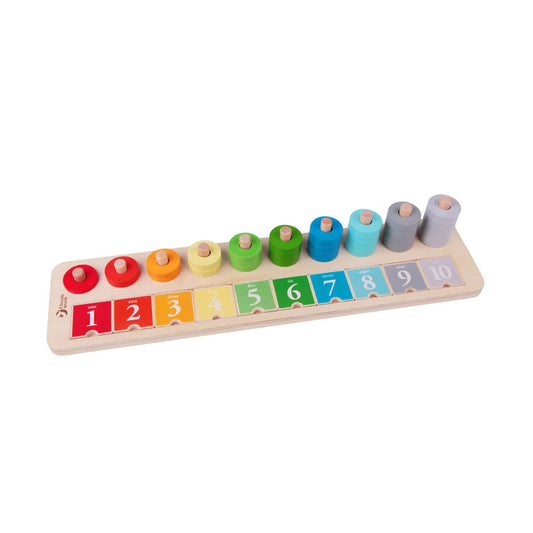 This colourful stacking game will help develop your child’s counting skills as well as their fine motor skills by matching the numbers to the number of rings on the stacker.