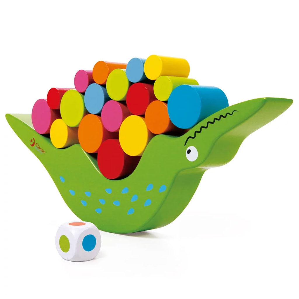 This clever balancing game makes little ones use the colourful wooden blocks to correctly balance the friendly crocodile. 