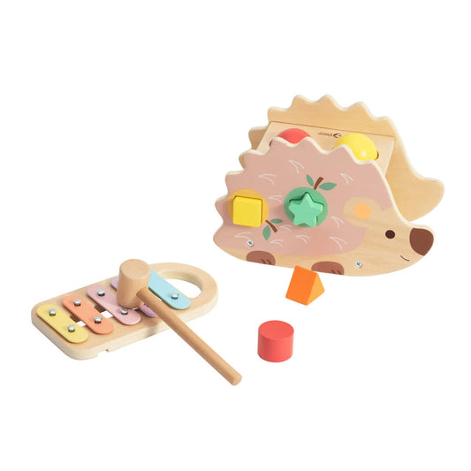 This charming little pink hedgehog will provide hours of fun for your little one. The wooden balls can be hammered through the gaps and onto the xylophone to make unique noises.