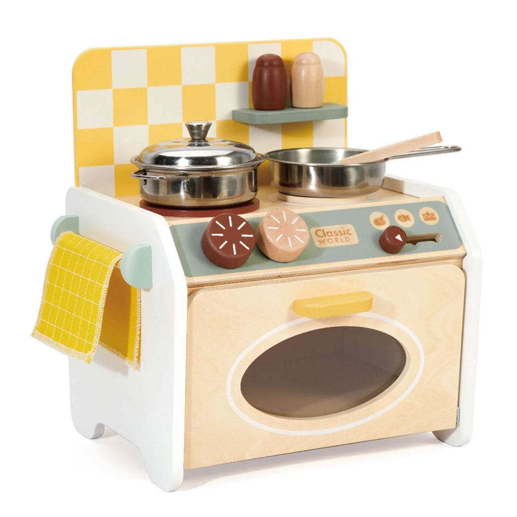 With this gorgeous kitchen top table, your little one can join you as you cook but with their very own kitchen. With gas controls that spin, a little spatula to stir the mini pans before putting them in the oven, you little one will be engaged for hours. Easily wiped clean after important cooking has taken place.