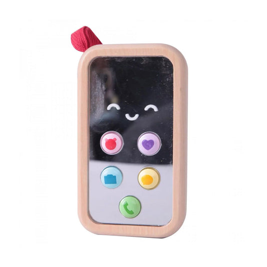 Hello! Try to call someone with this cute phone and catch up. The mirror front reflects the baby’s smile. Push down the buttons to choose different functions and shake to ring. Pressing the but-tons plays little tunes which encourages engagement.
