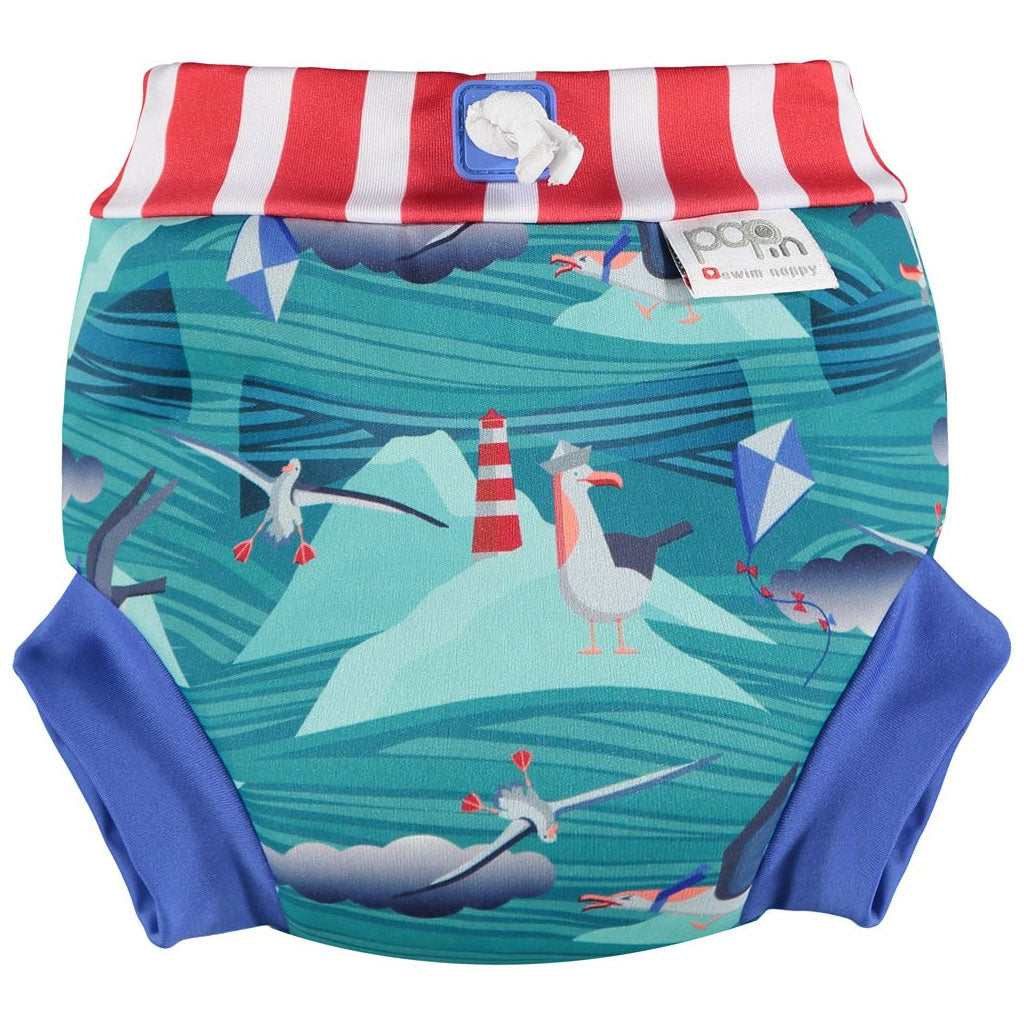 Pop-in swim nappy is made using a special soft and flexible laminate with a stain resistant outer layer to keep your nappy looking great and soft fleece inside to keep little ones cosy in the water.
