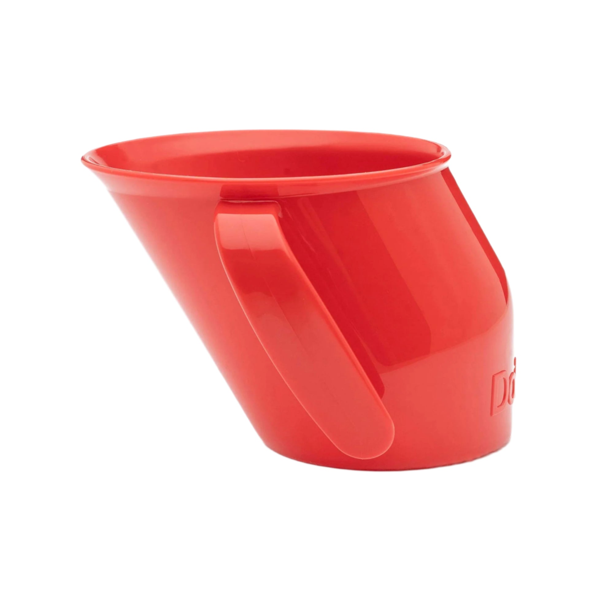 Side view of the slanted blue Doidy Cup. Shows its angled design for natural sipping and early weaning support.