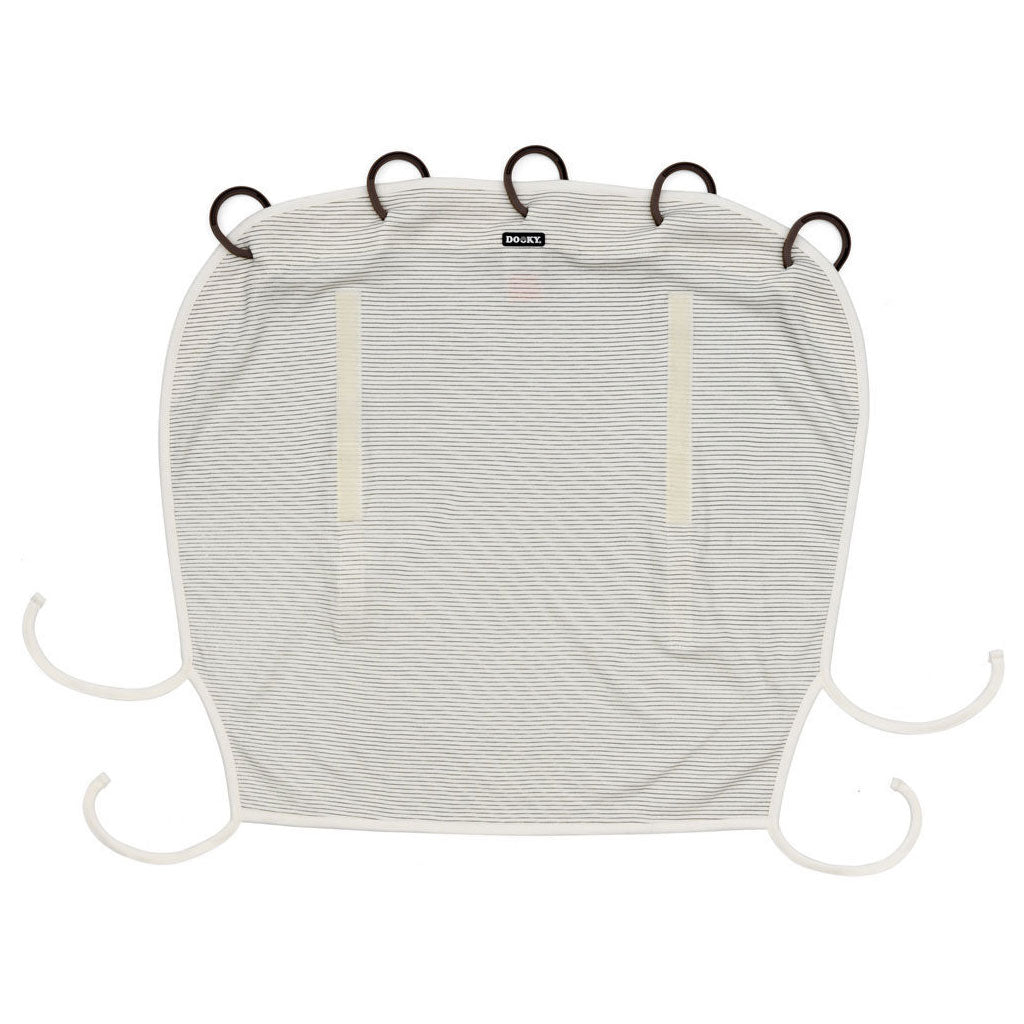 The Dooky Sunshade is universal and easily fits, in seconds, to any infant carrier, stroller or pushchair. Because of its unique design, Dooky is easily adjustable – simply roll up or down using the Velcro strips.