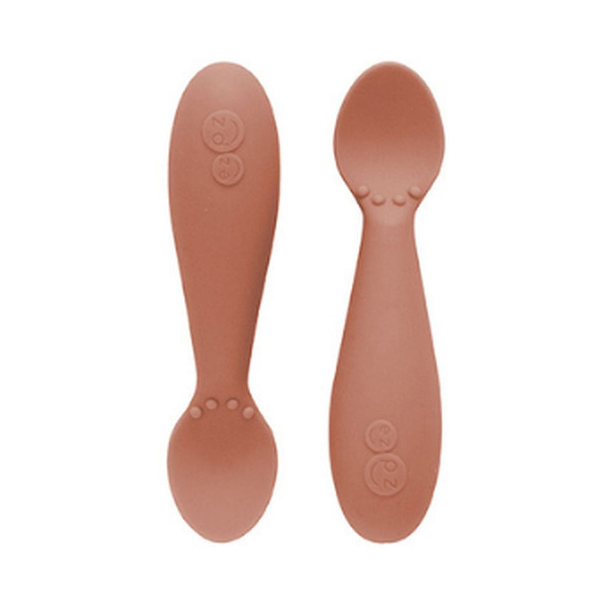 Pack of 2 EzPz 100% silicone baby spoons for baby led weaning, Sensory bumps on the spoon bowl activate sensory awareness and the short, coarse and rounded handle ensures a non-slip grip.